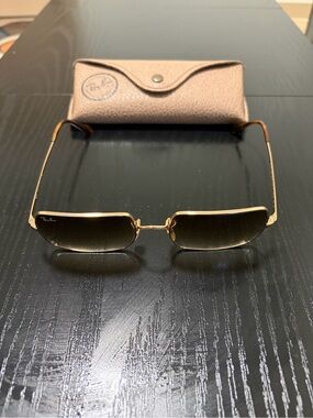 Ray-Ban Square 1969 Gold Frame Brown Gradient Sunglasses + Case